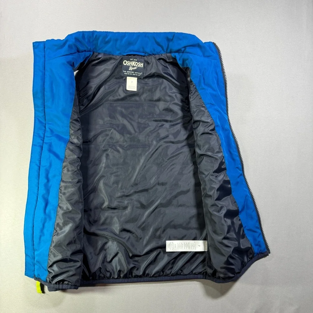 OshKosh Bgosh Kids Blue Puffer Vest Size 7 Quilted Full Zip Sleeveless Jacket